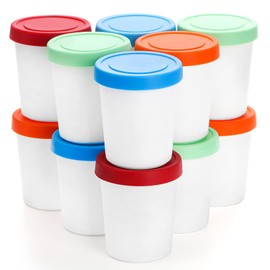 Peohud 12 Pack Mini Ice Cream Containers, 6oz Freezer Storage Tub with Silicone Lids, Reusable Storage Container for Ice Cream, Gelato, Sorbet, Dessert