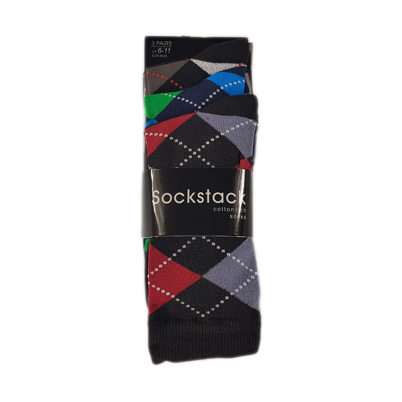 Sockstack® 12 Pairs Of Men's Argyle Diamond Designer Socks, Cotton