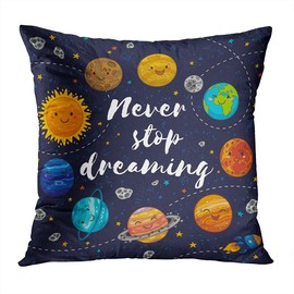 Subently Throw Pillow Cover Decorative 16x16 Inch Pillow Case Never Stop Dreaming Awesome Lovely Planets Moon Spaceship Starts Home Car Sofa Office Meeting Room Decor Cushion Pillowcase
