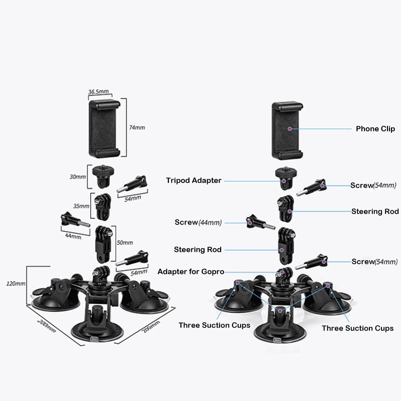 LICHIFIT Car Mounted Strong Suction Cup Mount, Large Tripod Suction