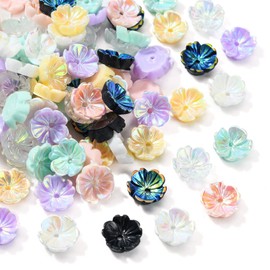 KitBeads 100 Pieces Random Opaque Flower Bead Caps Colorful Iridescent Flower Beads Flat Back Mini Flower Spacer Beads for Jewellery Making Bulk