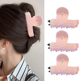 3Pcs Pencil Hair Clips Back to School Pink Pencil Claw Clips for Girls Cute Teacher Students Hair Barrettes Fashion Accessories for Women Hair Styling Party Gifts (Pink Pencil)