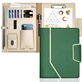 Toplive Padfolio Portfolio Case, Conference Folder Executive Business Padfolio with Document Sleeve, Letter/ A4 Size Clipboard, Card Holders, Portfolio Padfolio for Women Men, Drak Green