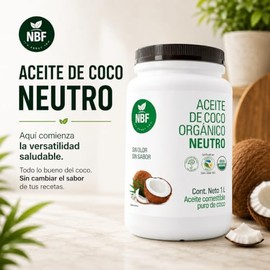 Aceite de Coco Orgánico Neutro 1L | Sin Sabor ni Olor, Prensado en Frío, NBF. Ideal para Cocinar, Hornear y Freír | Apto para Dietas Veganas, Keto y P