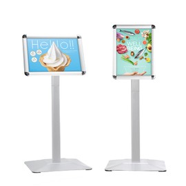 STANDNEE Heavy-duty Sign Stand Holder Floor Stand Sign, 8.5x11 in Poster Display Stand Aluminum Standing Signs with PVC Sheet & Heavy Duty pedestal, Silver