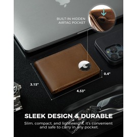 LORZOR - portafolios de piel de grano completo para hombre con soporte AirTag, portafolios de bloqueo RFID con ventana de identificación de hasta 12 tarjetas de regalo para hombres, Retro Brown-A