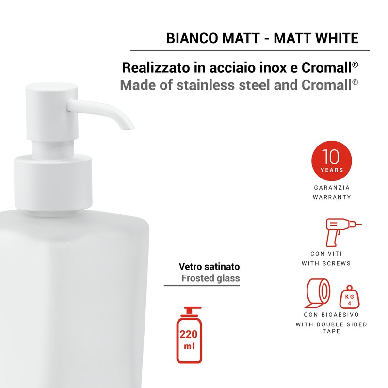 Gedy Tonga Dispenser, Stainless Steel chromall Crystal, Matte White, 6,3x11,7x17,3cm