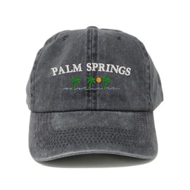 PD - Palm Springs with palm trees embroidered cotton baseball cap hat- many colors, great gift for anyone, vacation cap hat (BLACK)