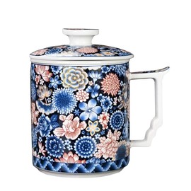 DEKNBE Ceramic Tea Cup with Infuser Basket and Lid, Steeps 13 oz(390ml) Loose Leaf Tea, Lid and Cup Dishwasher & Microwave Safe (blue)