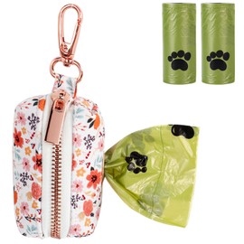 Lionet Paws Cute Dog Poop Bag Holder with Dog Poop Bag for Leash, Cotton Summer Floral Dog Bag Dispenser, Matching Dog Collar