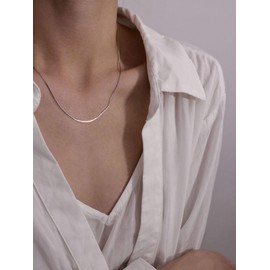 Silver Chain for Women, Dainty Simple Silver Snake Thin Box Herringbone Chains Choker Necklace Jewelry Gifts (Silver)