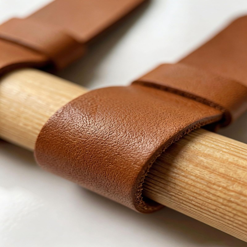 Genuine Leather Curtain Rod Holders 4PK, Brown Leather Wall Straps