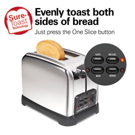 Hamilton Beach Retro Toaster with Wide Slots, Sure-Toast Technology, Bagel & Defrost Settings, Auto Boost to Lift Smaller Breads, 2 Slice, Polished Stainless Steel (22782)