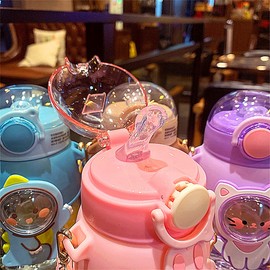 GMKD Kawaii Water Bottle Cute Water Bottles with Straw, Kawaii Bear Water Bottle with Adjustable Strap and Stickers - for School Outdoor Travel, BPA-Free, 24oz (Pink Rabbit)