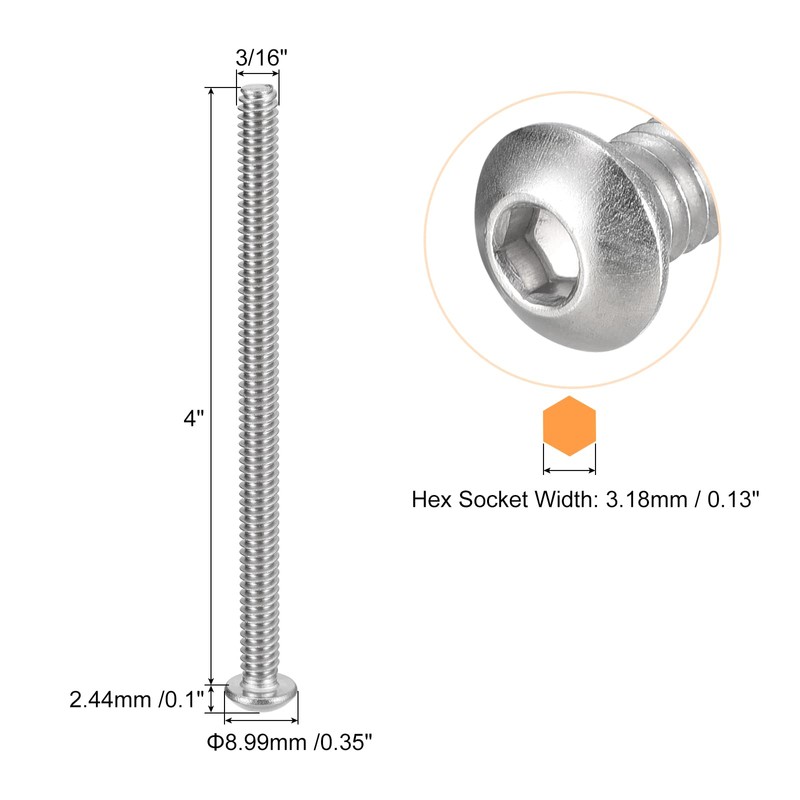 uxcell #10-24x4 Button Head Socket Cap Screws, 20pcs 304 Stainless