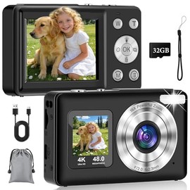 Cámara Digital 4K 48MP, Pantalla Dual IPS de 2.4"+1.3", con Tarjeta 32GB