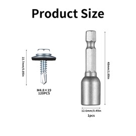 120 pieces trapezoidal sheet metal screws, self-tapping screws, 4.8 x 19 mm plumber screws with sealing disc, drilling screws, roof screws with sealing disc for roof sheet, trapezoidal sheet metal