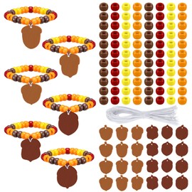 Huquary 24 Sets Acorn Bracelet Making Kit Fall Beads for Bracelets DIY Autumn Beaded Wristband Craft Kit Wooden Cutouts Charms for Fall Crafts Jewelry Making Party Favors Gifts