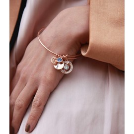 Leafael Superstar Aries Zodiac Expandable Bangle Bracelet Made with Premium Crystals Horoscope Constellation March April Birthstone Clear White Jewelry, Rose Gold Plated, 7"