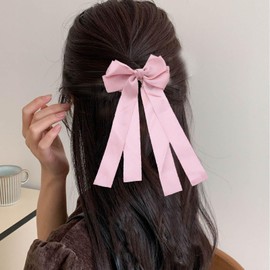 Pink Hair Bows for Women Large Bow Hair Clips Silky Satin Bow Clips Cute Hair Bow Clips French Hair Ribbon Bow Long Tail Bows Wedding Bow Barrette Bowknot Hair Accessories Bow Headband Accessory