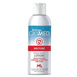 TropiClean OxyMed Dog Lotion for Paw Pads, Nose, & Elbows, 4oz - Balm Moisturizer with Soothing Shea Butter Cream - Vitamin A & E - Revitalizing Jojoba Oil - Made in USA