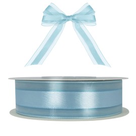 Pale Blue Organza Ribbons 25mm x 22M - Satin Ribbons for Gift Wrapping, Hair, Wedding Cars, Cakes & Parties