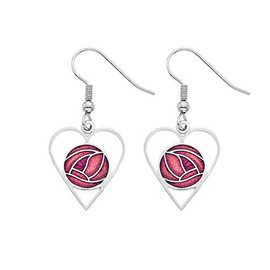 Rennie Mackintosh Inspired Heart 19mm Hook Earrings (Red)