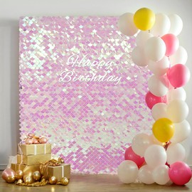 Iridescent Pink Shimmer Wall Backdrop Mermaid Panels 24Pcs Sequin Wall Panel Backdrop for Birthday Anniversary Engagement Bachelorette Parties Decorations