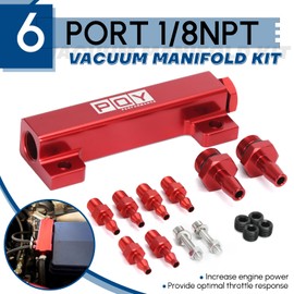 PQY 6 Port Vacuum Block Intake Manifold Kit Intake Fuel Wastegate Turbo Boost 1/8NPT for Racing Vacuum Manifold Red