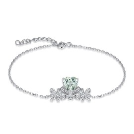 JewelryPalace Heart Bow 1.6ct Genuine Green Amethyst Adjustable Link Bracelets for Her, Love 14K White Gold 925 Sterling Silver Bracelet for Women, Natural Gemstone Jewellery Sets Bracelets