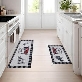UBTKEY Farmhouse Kitchen Rugs Sets of 2, Non Slip Washable Black and White Plaid Farmhouse Rugs and Mats for Kitchen Floor, Farmhouse Kitchen Decor, 17"x30"+17"x47" (Farmhouse)