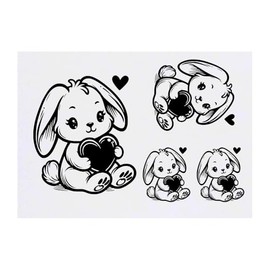 4 x 'Sweetheart Rabbit' Temporary Tattoos - Water Resistant, Skin-Safe, Non-Toxic Transfers, Mixed Sizes (TO00075832)