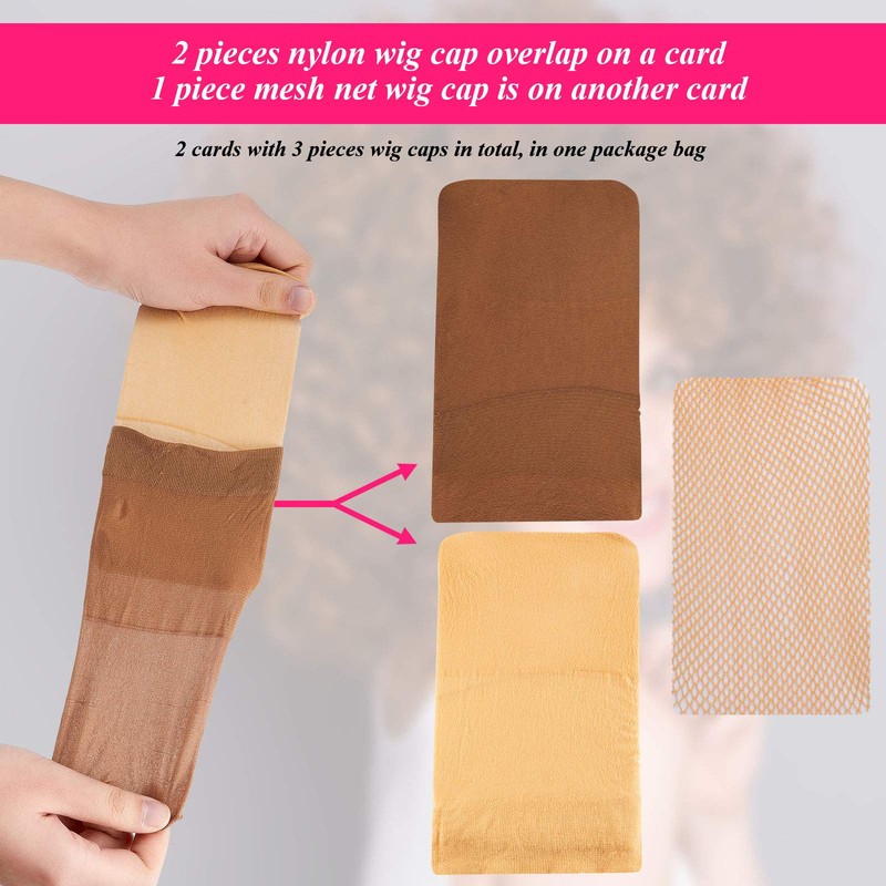 eboot 3 Pack Wig Caps (Neutral Beige, Light Brown and