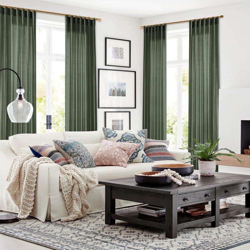 Short Curtains for Bathroom Window,Dark Olive Green Boho Decor Shower,Sheer