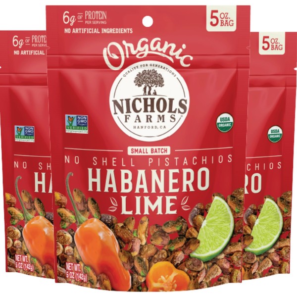 Organic Pistachios, Habanero Lime Flavored 5oz 3 Pack No Shell