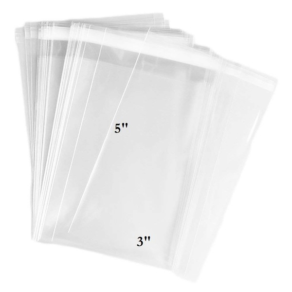 200 Pack Clear Resealable Cellophane Bags - Thick 2 MIL Glossy Self Seal Cello Bag for Gifts, Food, Soap, Candles and Bakery Goods (3" X 5" - 200 Pack)