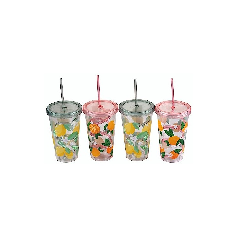 Gem Imports Plastic Transparent Drinking Tumbler Cups with Lid &