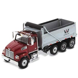 Diecast Masters Western Star 4700 SF Dump Truck Metallic Red with Silver Body 1/50 Diecast Model