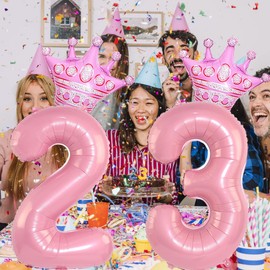 40 Inch Pink Crown Number 23 Balloons, 23th Birthday Balloons for Men Women, Pink 23th Celebration Decor Happy 23th Birthday Party,23th Birthday Party Decoration Wedding Anniversary Events Supplies