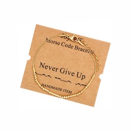JoycuFF Birthday Gifts for Friends Morse Code Bracelets for Women Inspirational Gold Stainless Steel Jewelry for Women Confirmation Gifts for Women Daughter Sister Christmas Never Give Up
