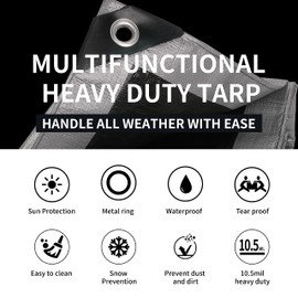 TARPAL 10x20 Tarps Silver 10.5Mil Multipurpose Protective Cover Heavy Duty Tarp UV Resistant Waterproof,Lightweight, Durable Reinforced Edges