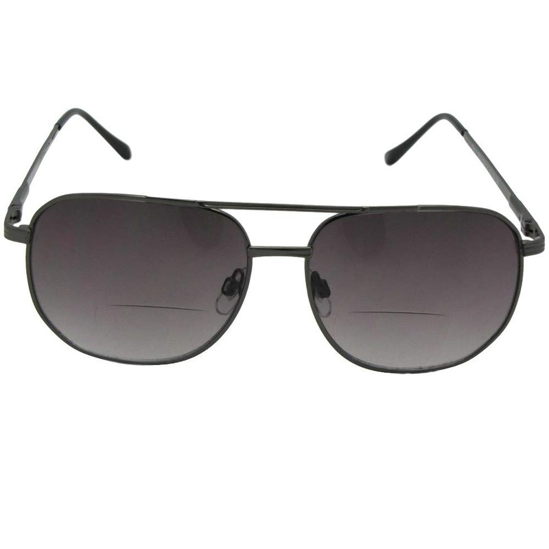 Square Shape Bifocal Sunglasses B14 (Pewter Frame Gray Lenses, 2.50)