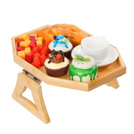 Couch Arm Tray, Bamboo Sofa Tray Table Clip on Side Table, Foldable Couch Arm Table for Eating, Drinks, Snacks, Remote, Control as Housewarmings, Wedding, Bridal Shower Gifts (JXX-SFJ-2)