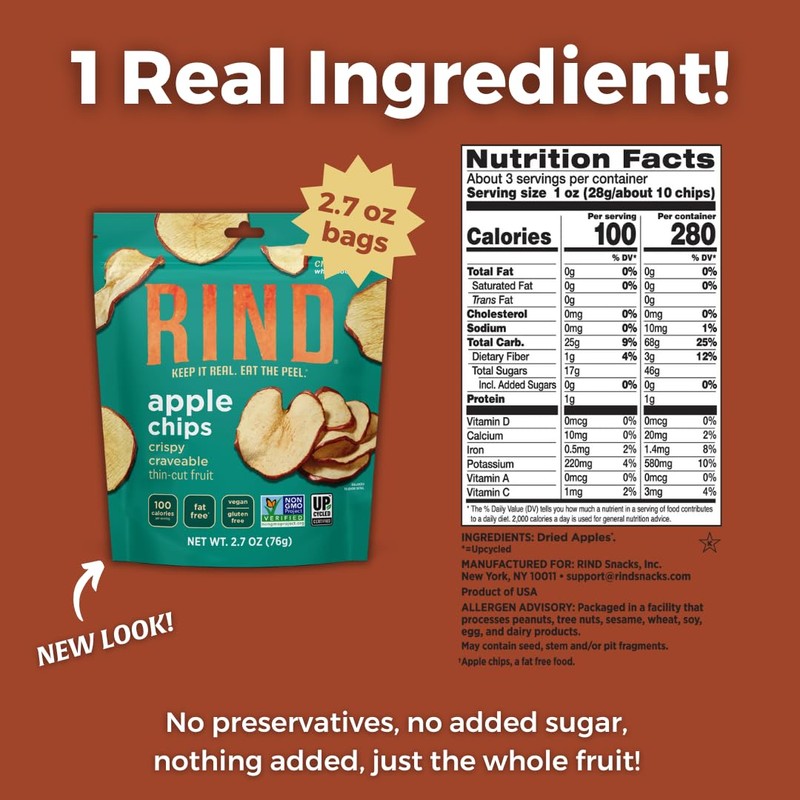 RIND Snacks | Unsweetened Apple Chips | 100% Sweet Fuji