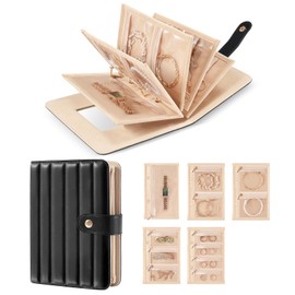 Lolalet Organizador Bolsa de Joyas Viaje, Estuche Tipo Libro Portafolio Portátil Bolsitas Terciopelo con Cremallera Espejo Incorporado Anillo Pulsera 