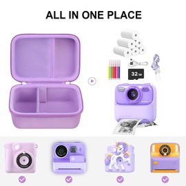 Supmay Hard Carrying Case for masterbee Kid Camera Instant Print Photo, Kids Digital Camera Toys Storage Bag with Mesh Pocket for Roll Printing Papers, USB Cable, SD Card, Colour Pen, Lanyard, Purple