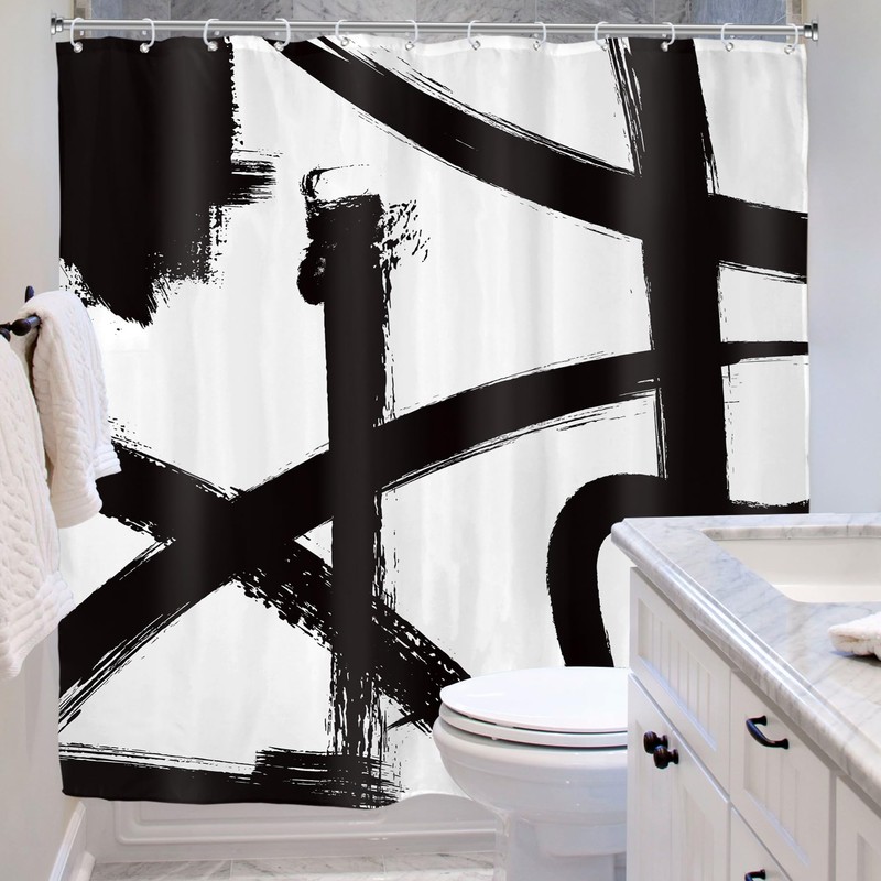 Black and White Striped Shower Curtain for Bathroom Decor 72Wx72H