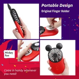 DecoLife Cute Mouse Mini Fan, Handheld & Portable USB Rechargeable Fan with Beautiful LED Light, 3 Adjustable Speeds, 2 Pack (Red+Yellow)
