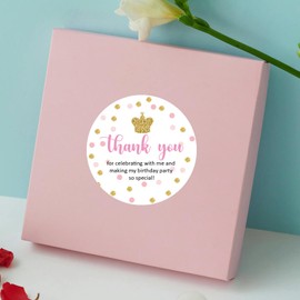 50 Crown Princess Thank You Stickers, Crown Sticker Labels for Birthday Party Wedding Baby Shower Party Decoration,2" Round