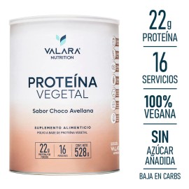 Protena Vegana Valara 528g  Sabor Choco Avellana, 24g de protena vegetal por porcin, sin azcar aadida, baja en carbohidratos, con probiticos y...     